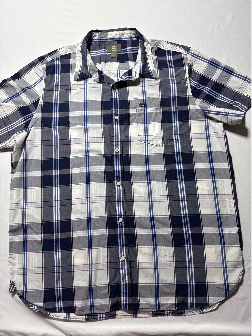 Timberland XXL Regular Fit Navy & White Plaid Short Sleeve -